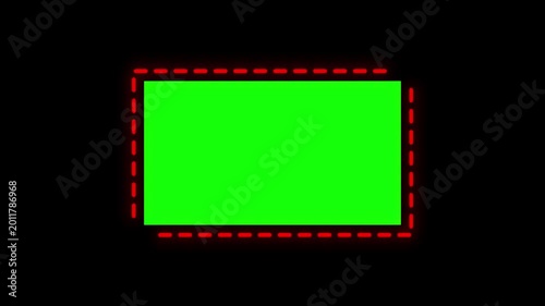 Neon red dashed rectangular border frame with animated glowing lines on green background.