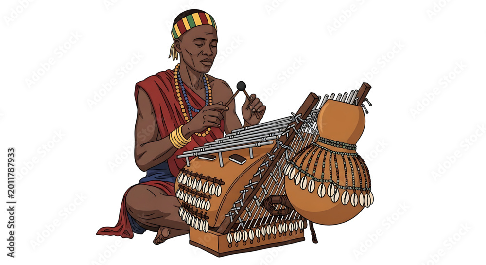 Obraz premium Illustration of an african musician playing a traditional balafon instrument