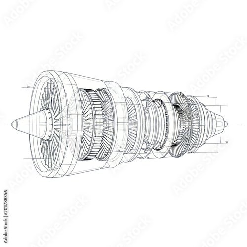 Jet Engine Blueprint - Technical Drawing of Aircraft Turbine