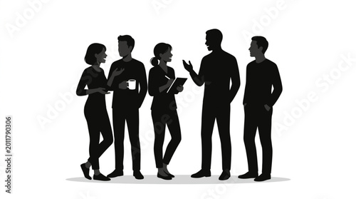 Group of diverse people silhouettes in conversation.
