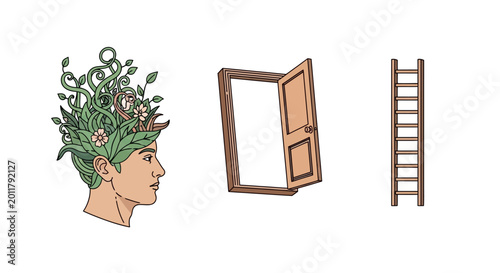 Φωτογραφία Man with green leaves on head.