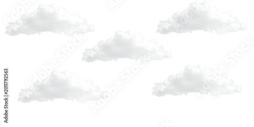 Valokuva A set of five soft, billowy white clouds positioned against a clean, white backg