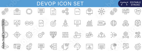 Foto DevOps icon set collection with cloud computing, automation, coding, deployment,