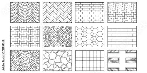 Bilde på lerret Set of black and white geometric paving patterns for architectural floor design