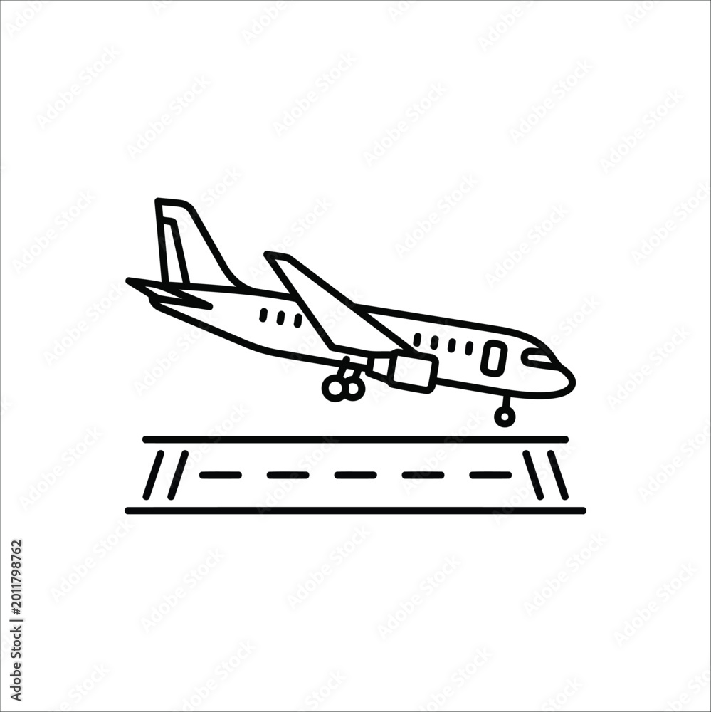 Obraz premium Minimalist vector icon of a passenger jet arriving at the airport.