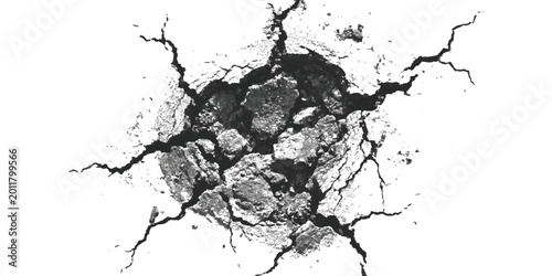 Photos Large deep hole with heavy cracks and broken concrete surface texture