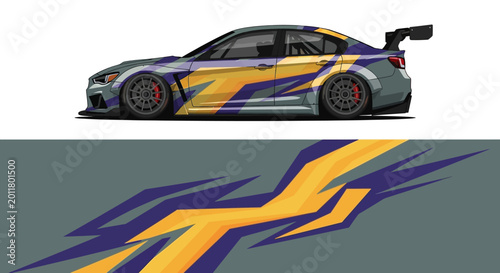 Photos Sleek Racecar in Vibrant Blue and Yellow Livery on Track.