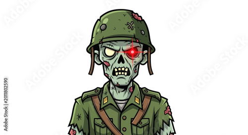 Tableau sur toile Scary Zombie Soldier Cartoon Illustration - Undead Military Character