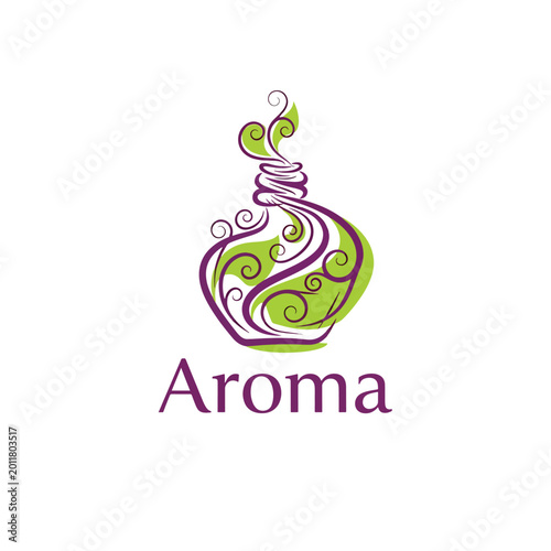 Aroma Logo Featuring An Elegant Abstract Perfume Bottle Design.