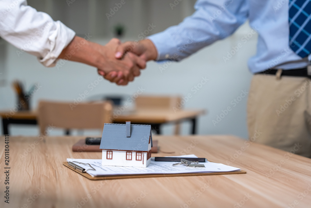 Fototapeta premium Real estate agreement signing office setting business transaction professional environment close-up view trust building