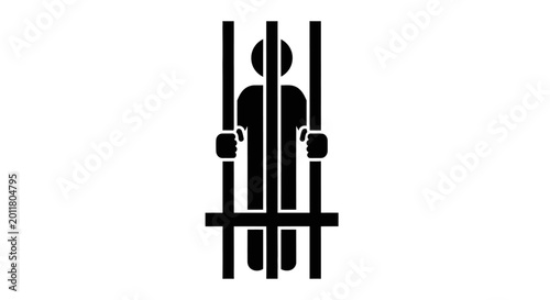 Fotografie Black Prisoner Silhouette Behind Bars Icon