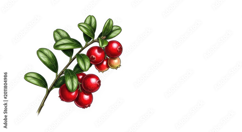 Obraz premium A delicate digital sketch of a lingonberry branch featuring small round berries and oval leaves, rendered with artistic charcoal lines, drawing, graphic, style