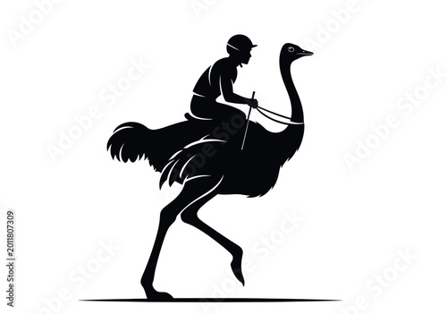 Obraz na płótnie Jockey Riding Ostrich Silhouette - Surreal Animal Race Concept