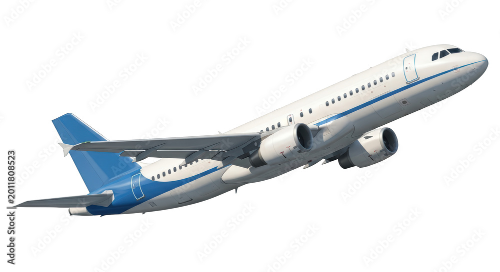 Fototapeta premium Commercial passenger airplane taking off isolated on transparent background