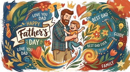 Happy father's day celebration with dad and child