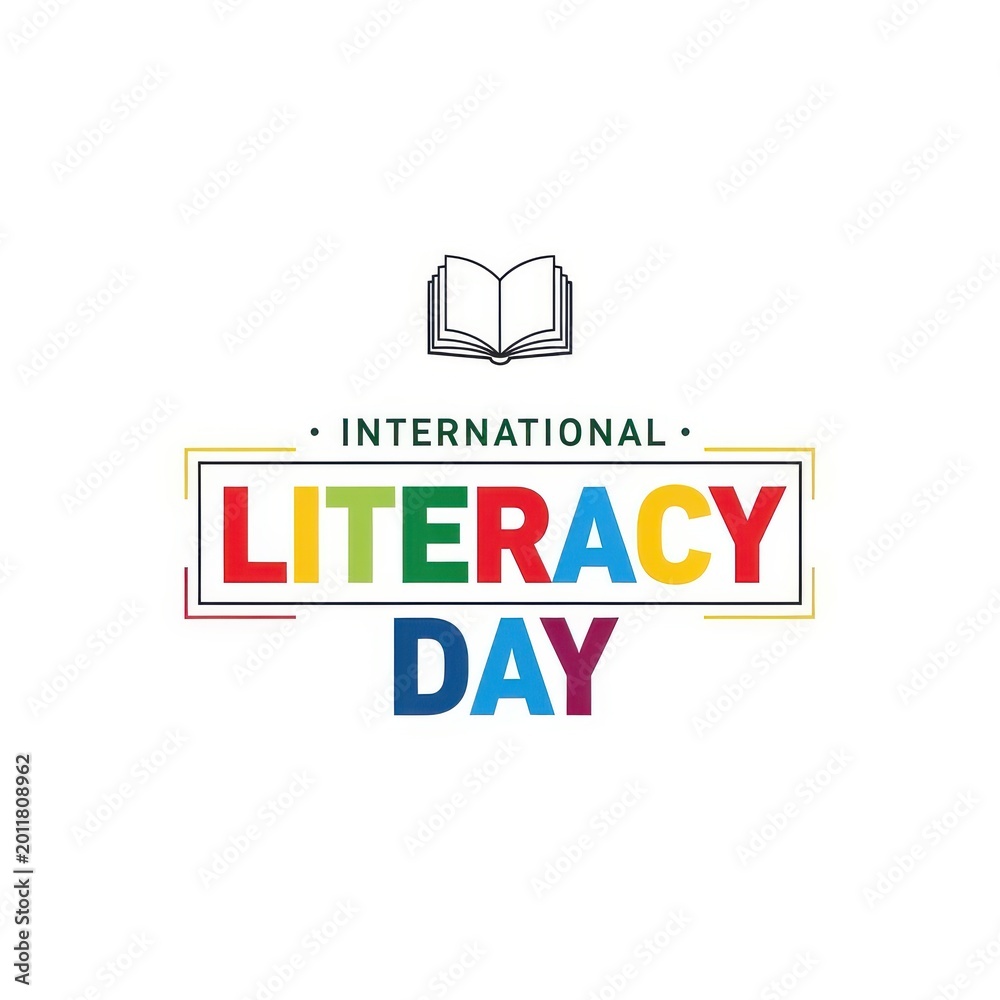 Naklejka premium International literacy day logo design with open book icon