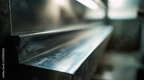 Obraz Brushed metal panel with abstract reflected light and smooth curved texture, emphasizing industrial precision, sleek metallic sheen and architectural grade durability in close up detail