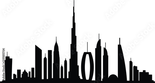 Obraz na płótnie Black silhouette of Dubai city skyline featuring Burj Khalifa and Museum of the