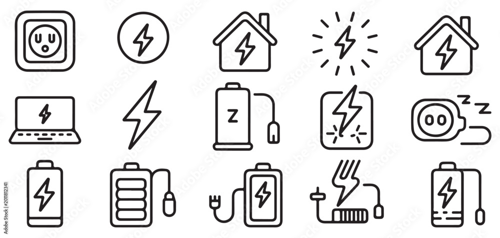 Fototapeta premium Electric Charging and Energy Outline Icons. Vector illustration eps 10
