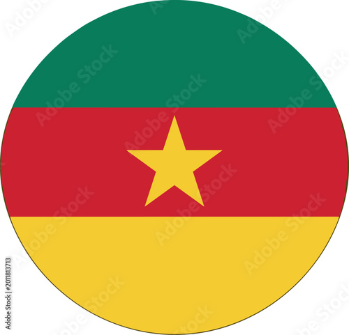 Free Download Cameroon Flag Circle Icon with Green Red Yellow Stripes and Star, African Country National Symbol Flat Design for Apps and Web - GFXLoad
