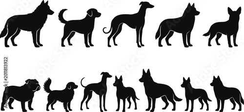 Quadro su tela Dog breeds silhouette collection including shepherd bulldog greyhound and retrie