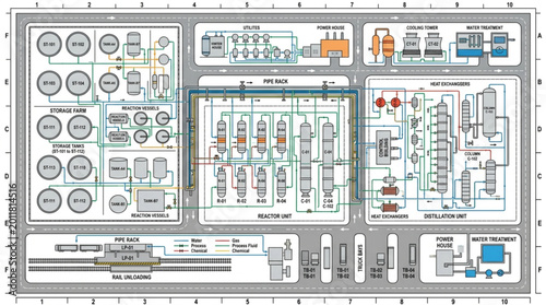 Canvastavla Detailed industrial schematic diagram with complex piping and equipment