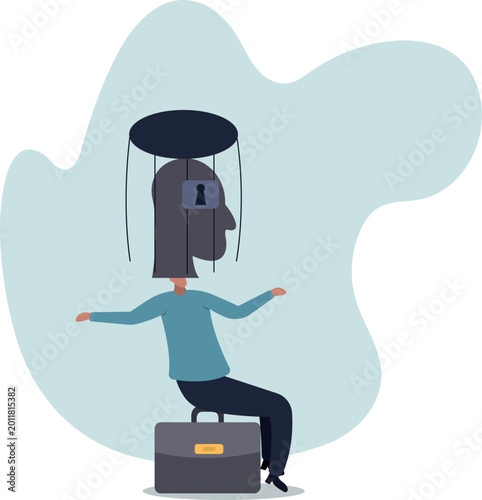 Fotografía Fixed mindset, negative emotion refuse to learn anything new, fearful or mental lock, suppression or aversion disorder