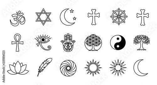 Bild auf Leinwand Various Religious Symbols and Icons.