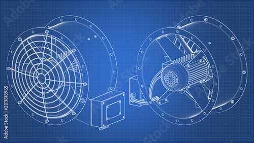 Foto Industrial Fan -  technical drawing blueprint