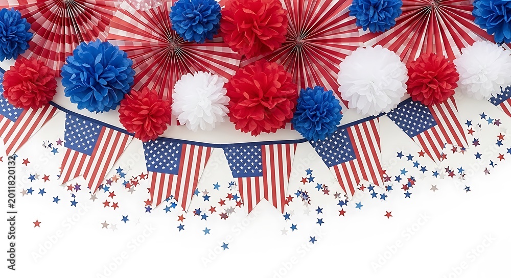Obraz premium Festive fourth of july party decorations with patriotic flags.