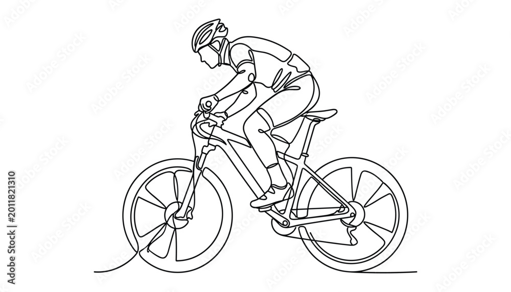 Obraz premium Vector a line drawing of a cyclist riding a bicycle with a pure