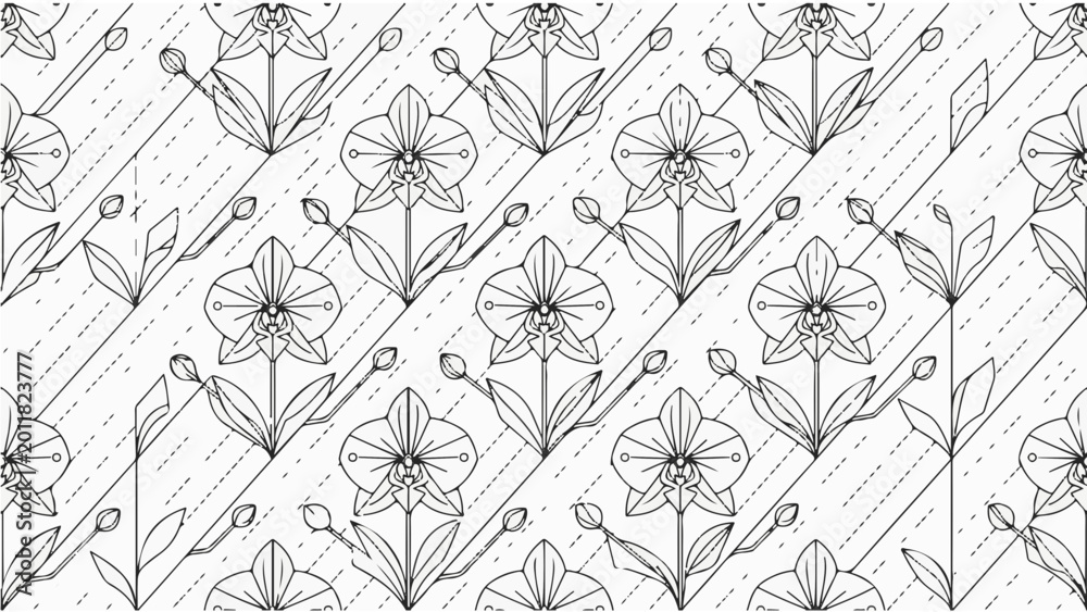 Fototapeta premium Minimalist Black and White Floral Line Art Seamless Pattern