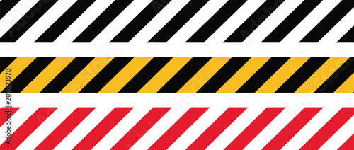 Photos Warning tape pattern, seamless vector stripe design with yellow red and black diagonal lines for caution hazard danger and safety signage
