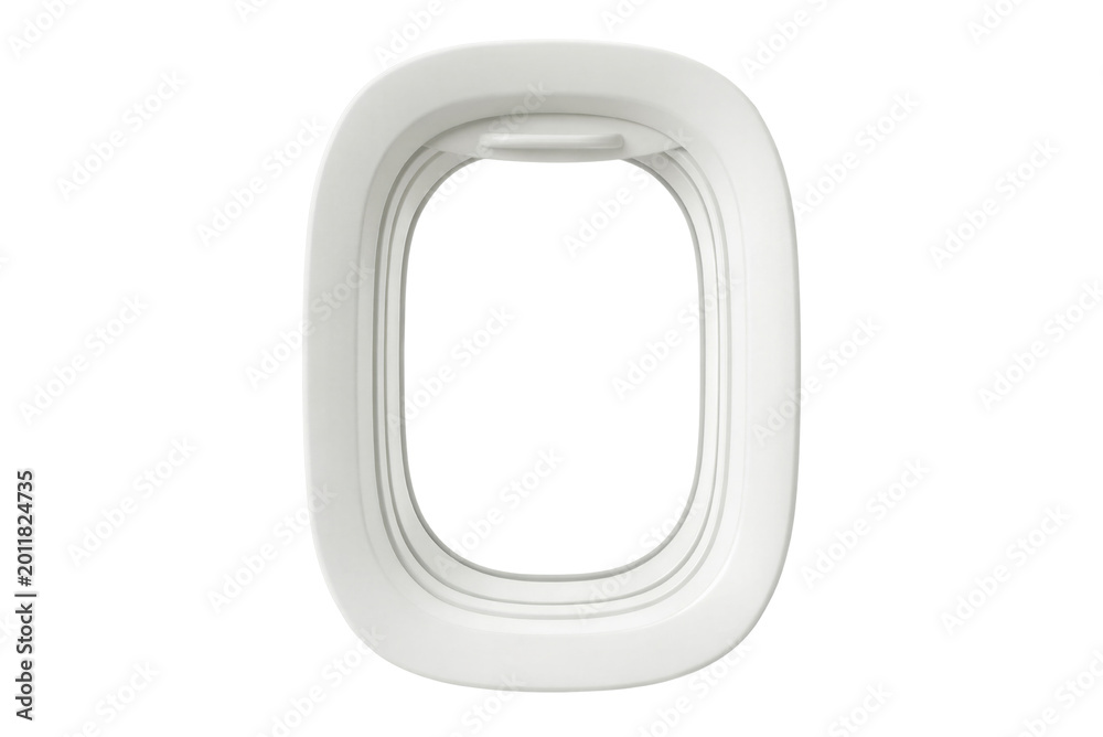 Obraz premium Airplane porthole or window with open shade isolated on white