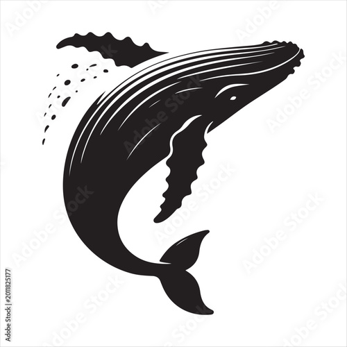 Schilderij op canvas Humpback Whale Breaching abstract silhouette outline logo design concept illustr
