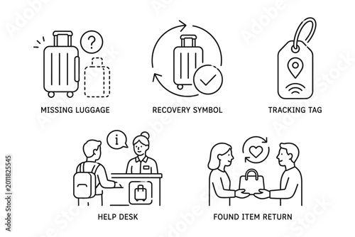 Photos Lost and found luggage process illustrated with icons