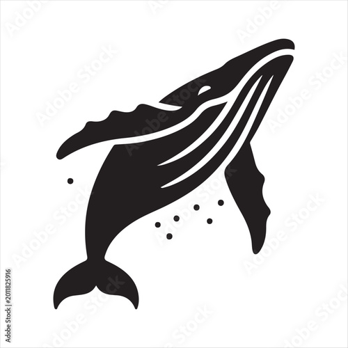 Quadro em tela Humpback Whale Breaching abstract silhouette outline logo design concept illustr