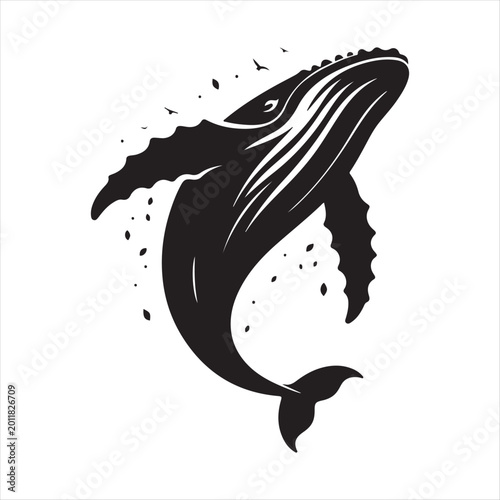 Bild auf Leinwand Humpback Whale Breaching abstract silhouette outline logo design concept illustr