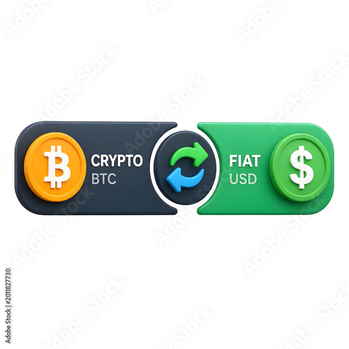 Digital Cryptocurrency To Fiat Currency Exchange Icon With Bitcoin And Dollar Symbols