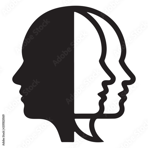 Foto Identity Crisis and Dual Personality Concept with Overlapping Head Profiles Silh