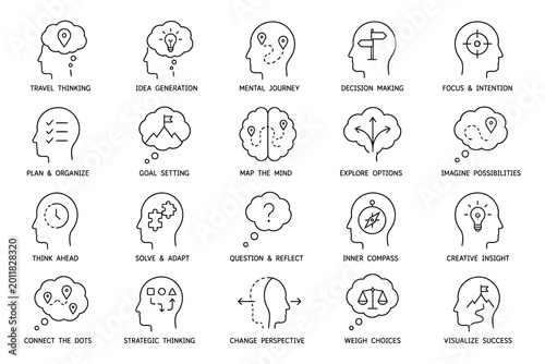 Photos Set of creative thinking process vector icons in flat style
