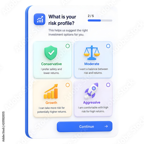Digital Banking Interface Showing Risk Profile Assessment With Conservative Moderate Growth And Aggressive Options