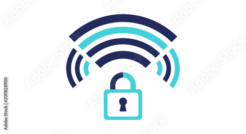 Secure Wireless Network Icon with Padlock Representing Cybersecurity, Encrypted Connection, and Data Protection for Internet Safety