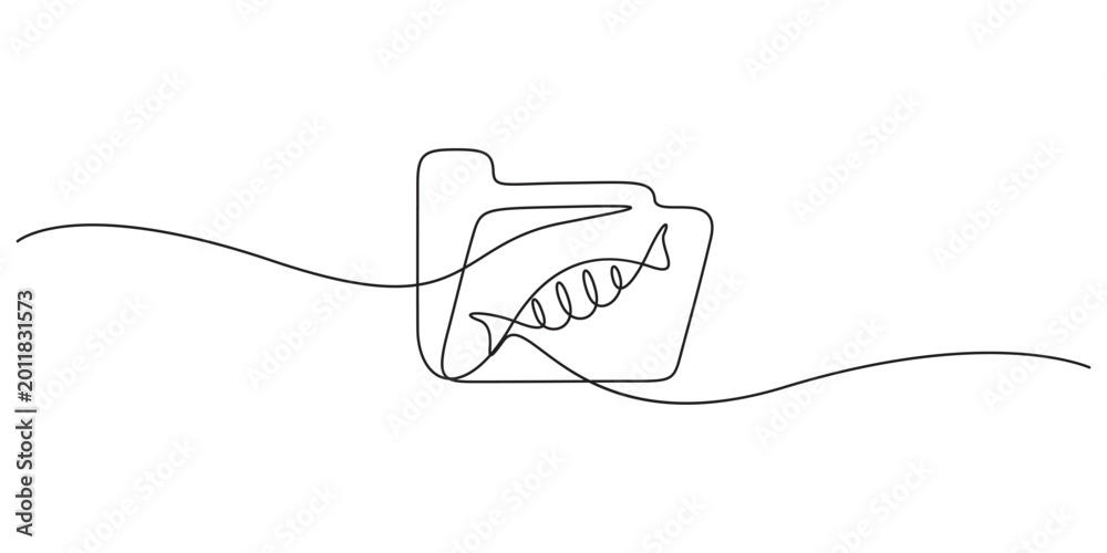Fototapeta premium Continuous One Line Drawing of a DNA Helix inside a Folder, Minimalist Genetic Data and Bio-Information Storage Concept
