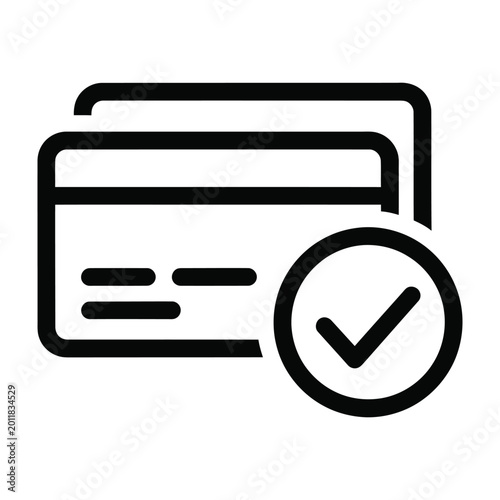 Credit card with check mark icon verified approved financial transaction commerce illustration isolated