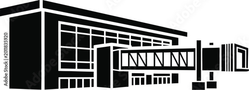 Modern minimalist wooden house with slanted roof in black and white vector illustration