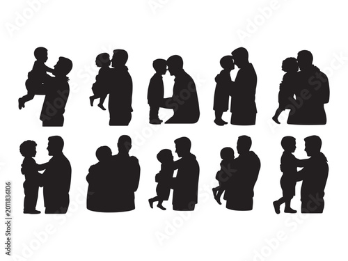 Φωτογραφία Assorted black silhouettes of a father and child sharing affectionate moments, i