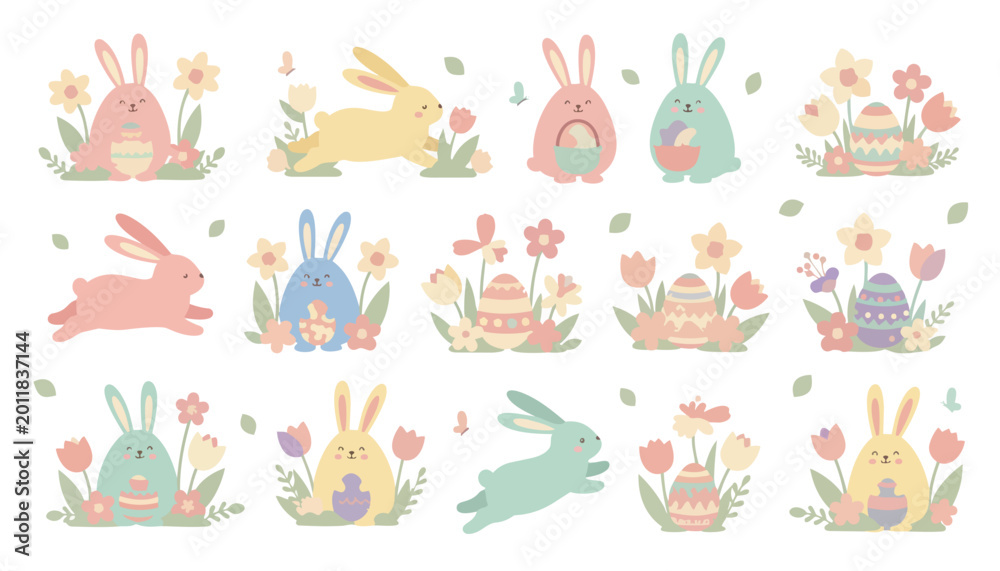 Fototapeta premium Easter Bunny and Egg Illustrations Vector Clipart