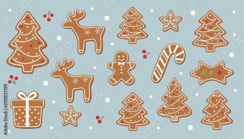 Christmas Gingerbread Cookies Vector Illustration Background Design