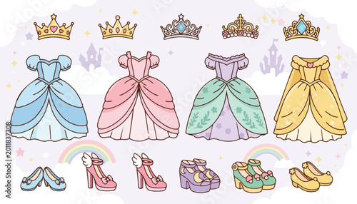 Princess Dress and Accessories Clipart Illustration Vector